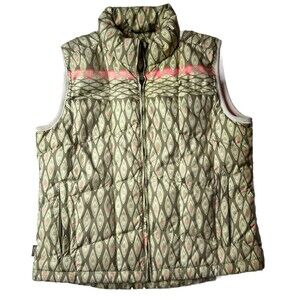 Obermeyer Women’s 6 Down Puffer Vest Ski Sage Green Art Geometric Gorpcore